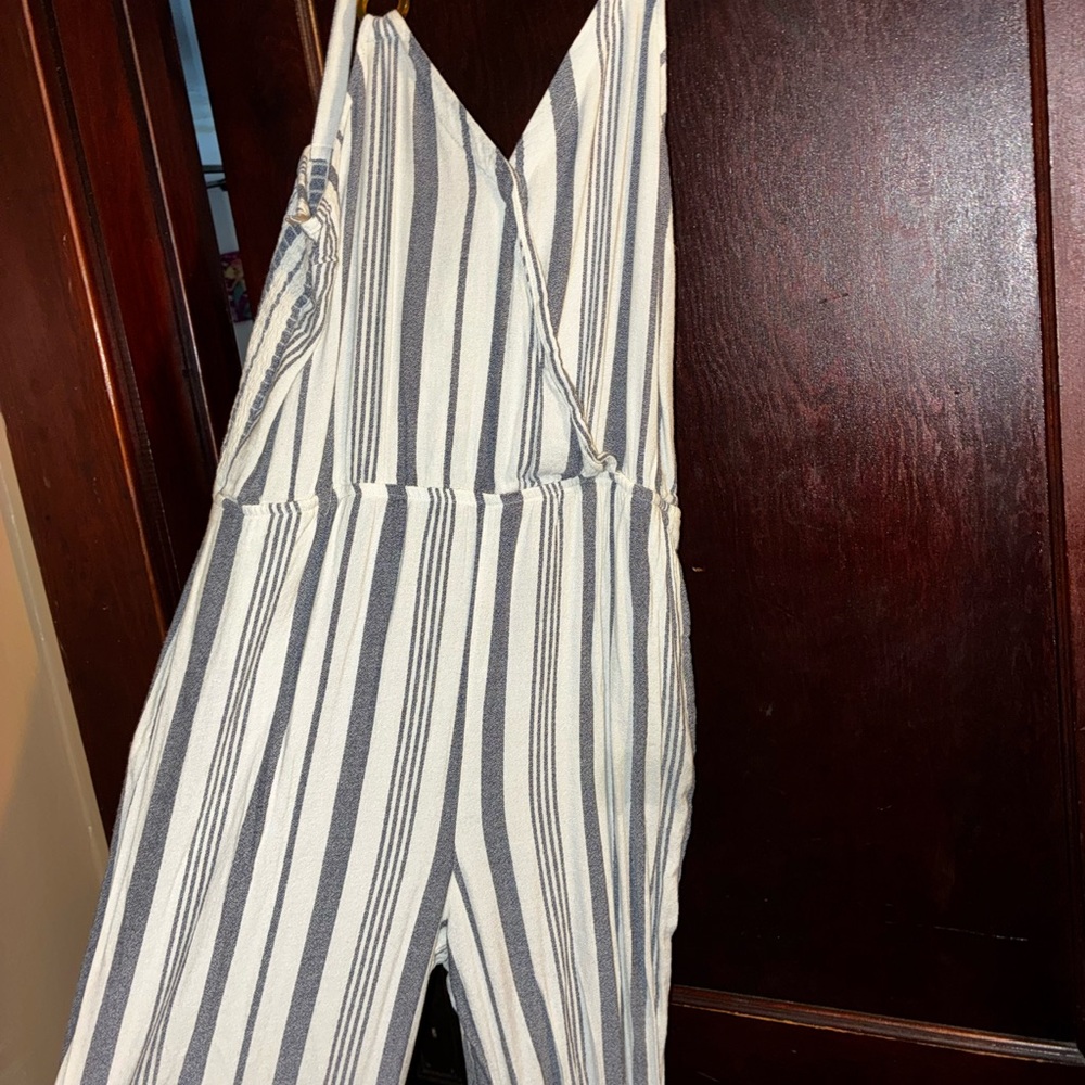 Striped Jumpsuit in Navy Blue and White